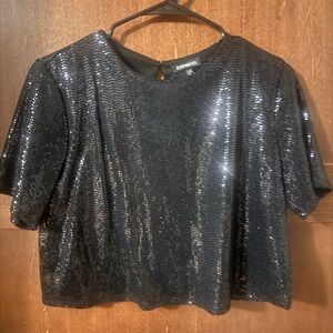 Express Shimmering Black Sequin Tee